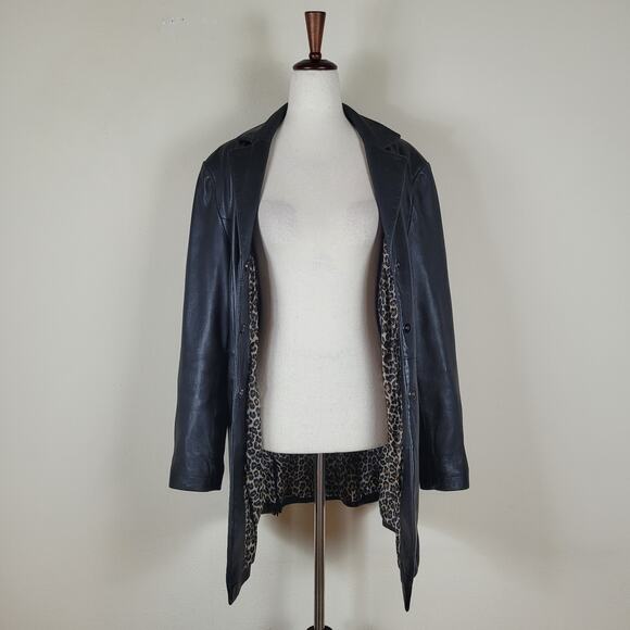 Vintage Wilsons Leather Jacket Medium Black 90s Y2K Collared Mid Length Minimal - Picture 2 of 14